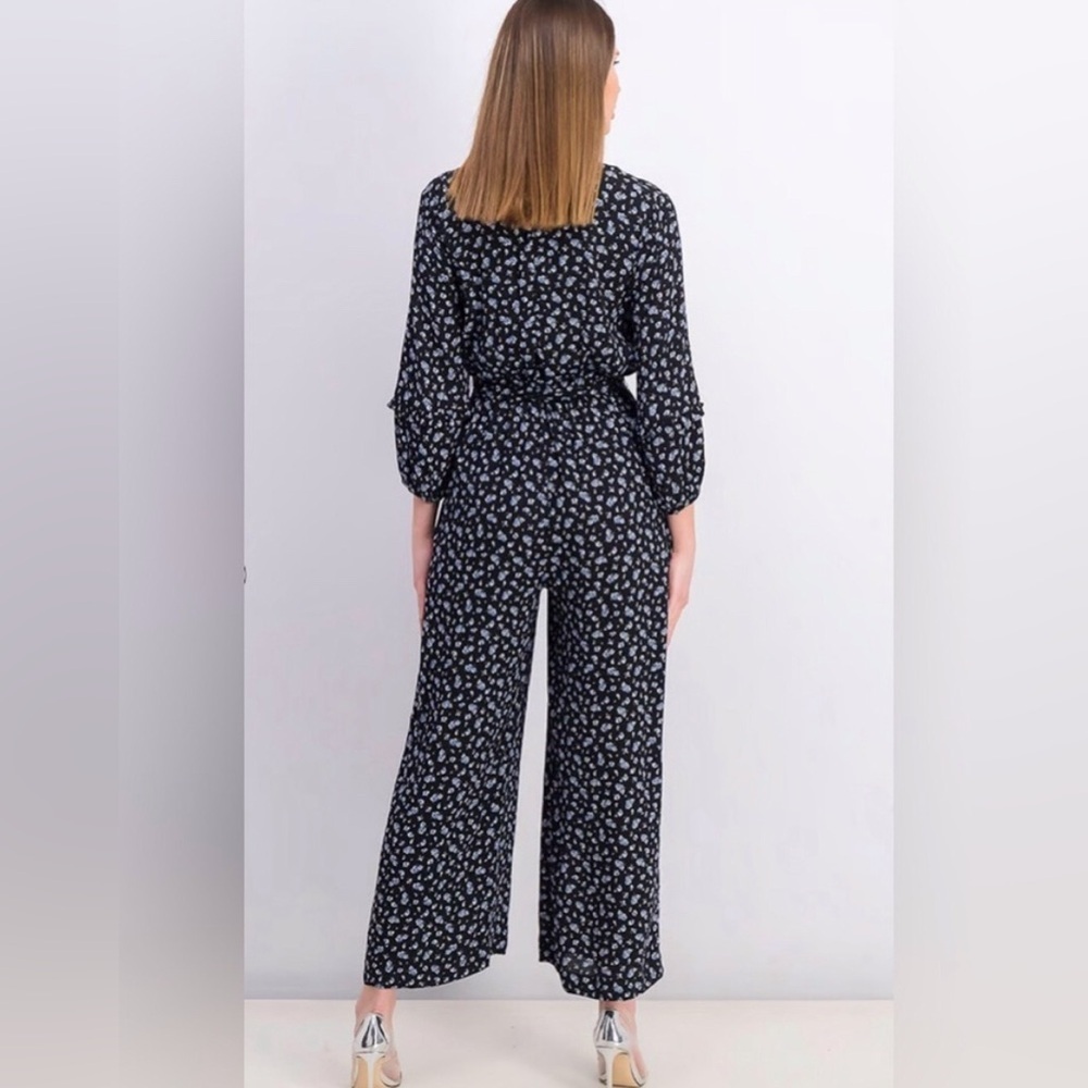 Madewell Black Ruffle-Sleeve Tie-Waist Floral Jumpsuit in Baby’s Breath XS - Picture 3 of 11
